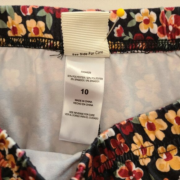 Derek Heart Floral Leggings Size 10 Black Red Yellow Stretch Pants Polyester - Picture 6 of 6